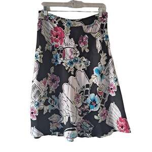 Valerie Stevens 100% Silk Multicolored Floral Lined A-Line Flared Skirt - Size 8